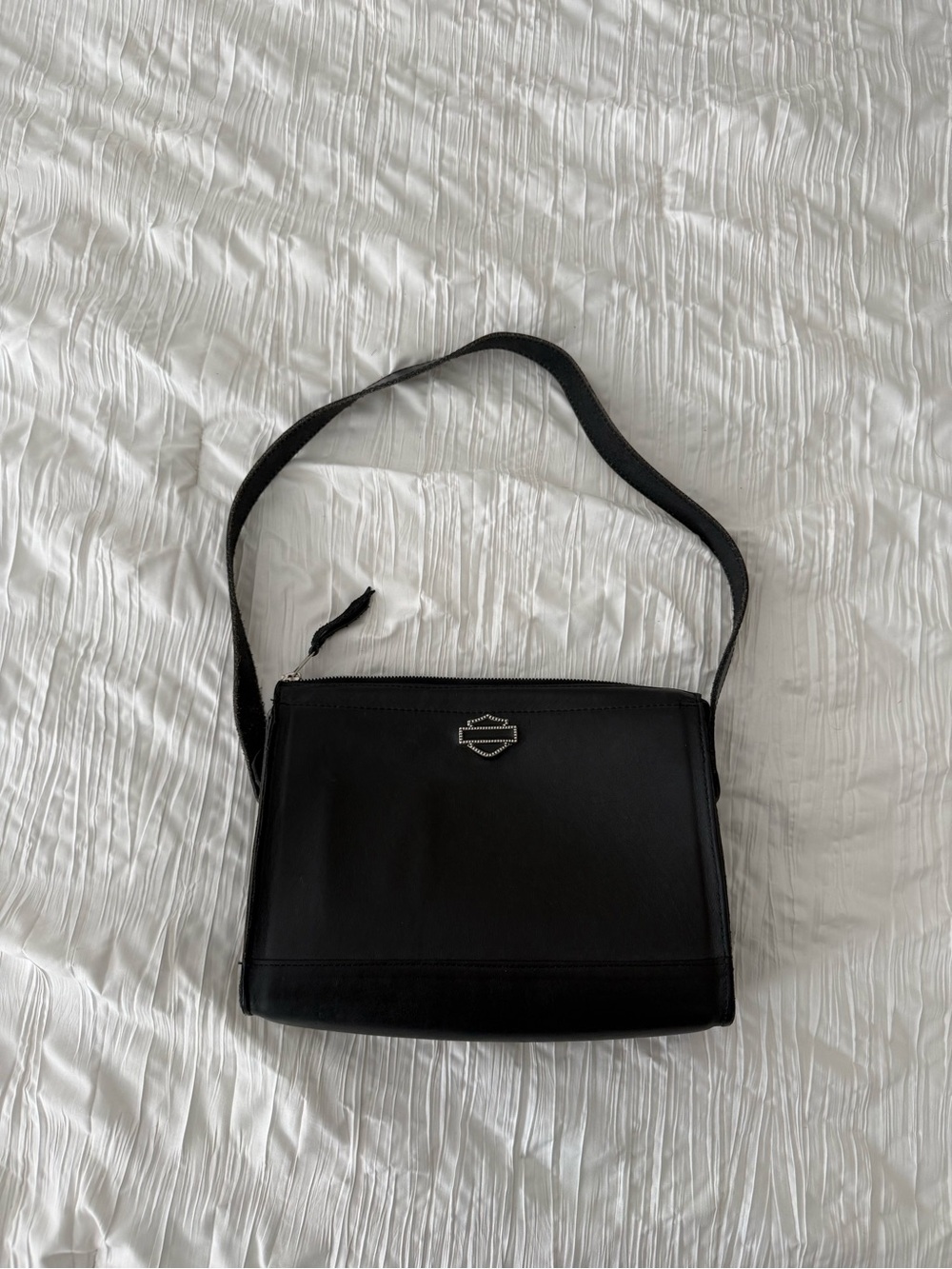 Vintage Harley Davidson black leather shoulder bag